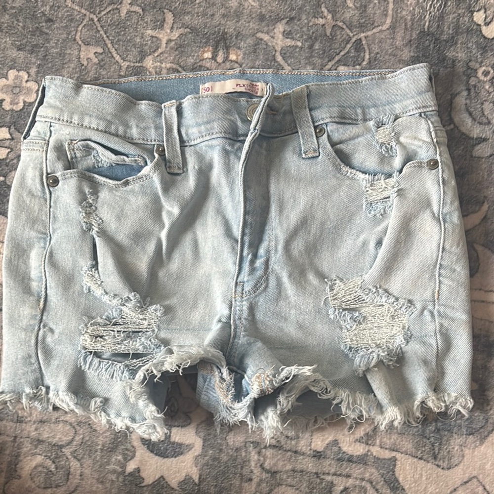 Light Blue Distressed Denim Shorts